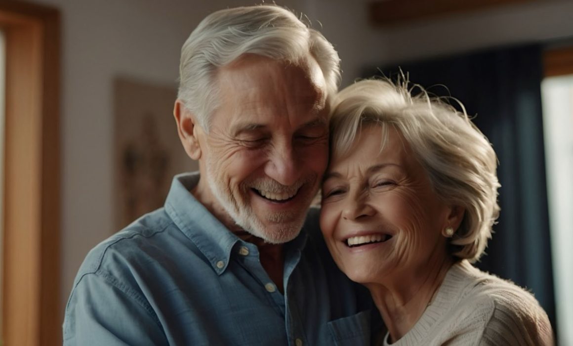 old retired couple hugging after completing their enduring power of attorney documents