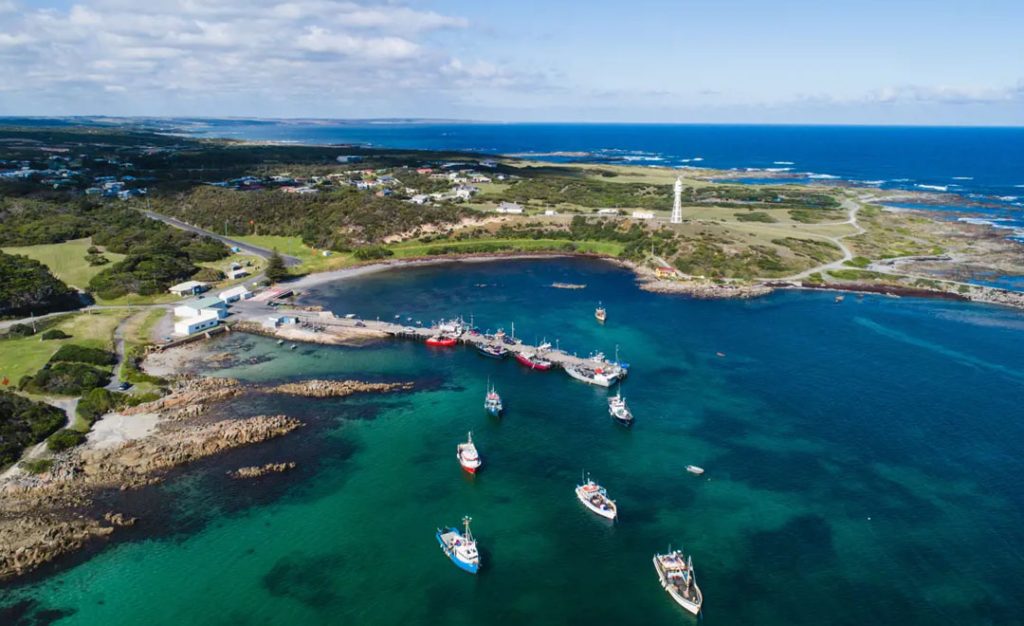 king island aerial shot showing the walking trails in tasmania
